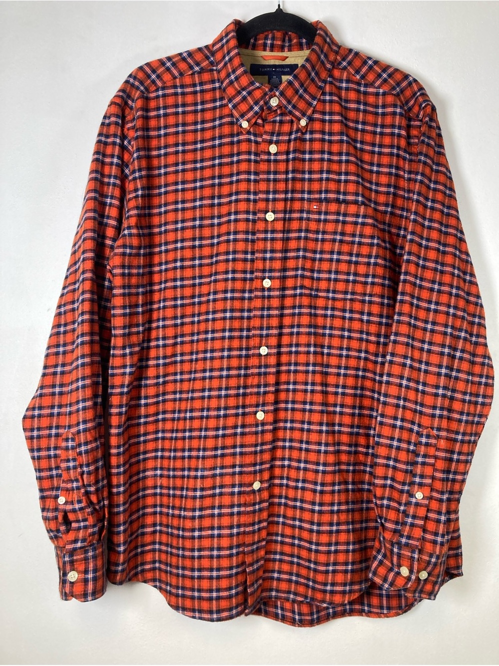 TOMMY HILFIGER Mens Vintage 90s Plaid Button Down Shirt Cotton M Orange Flannel